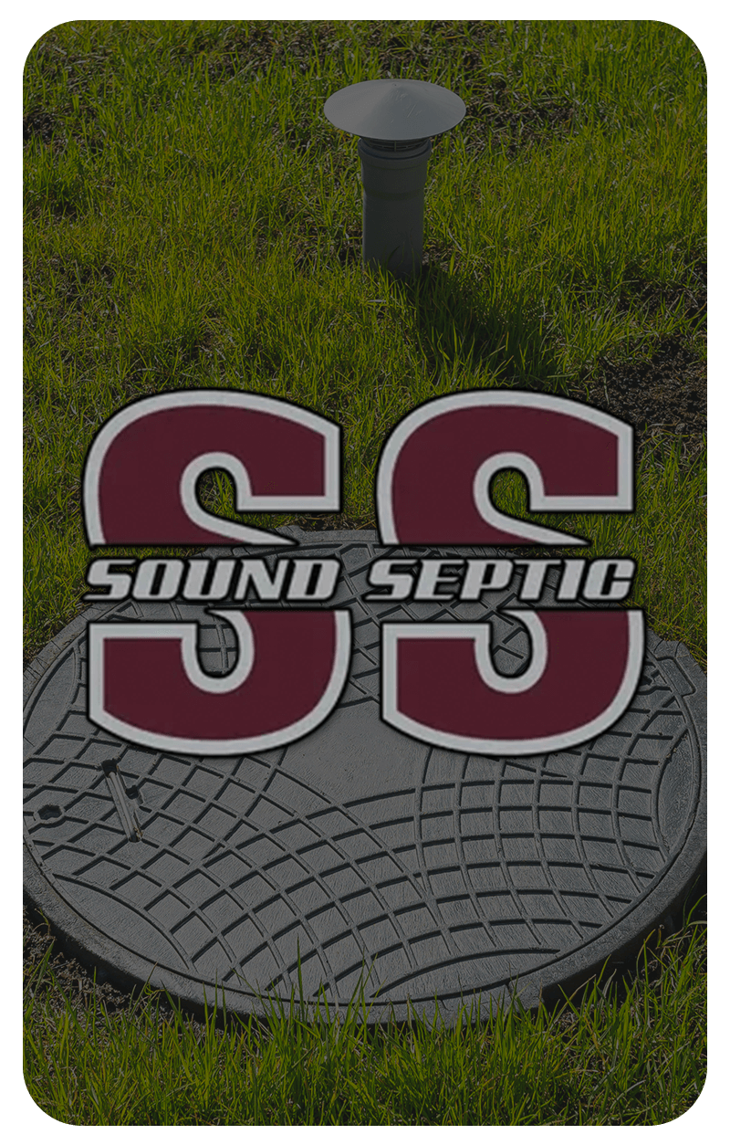 Sound Septic logo over an image of a septic tank cover in the grass